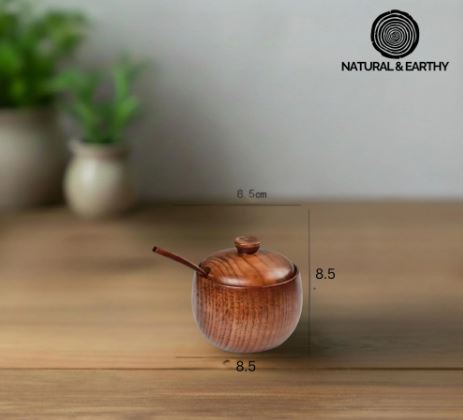 Handcrafted Wooden Salt Cellar with Spoon: Rustic Kitchen Storage