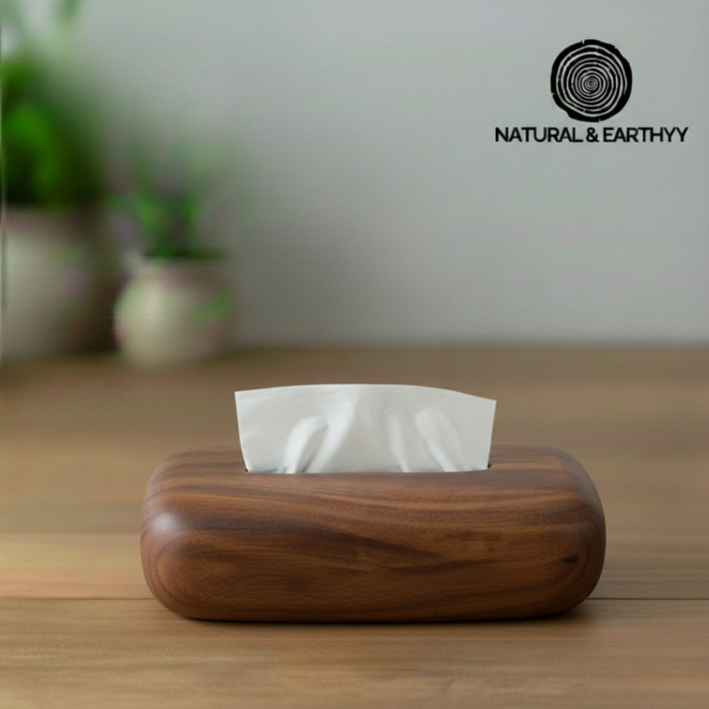 Vintage Walnut Wood Tissue Box – Minimalist Handcrafted Holder for Home & Office Decor