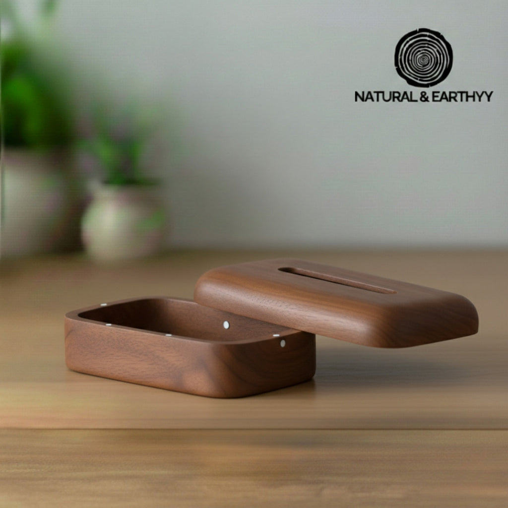 Vintage Walnut Wood Tissue Box – Minimalist Handcrafted Holder for Home & Office Decor