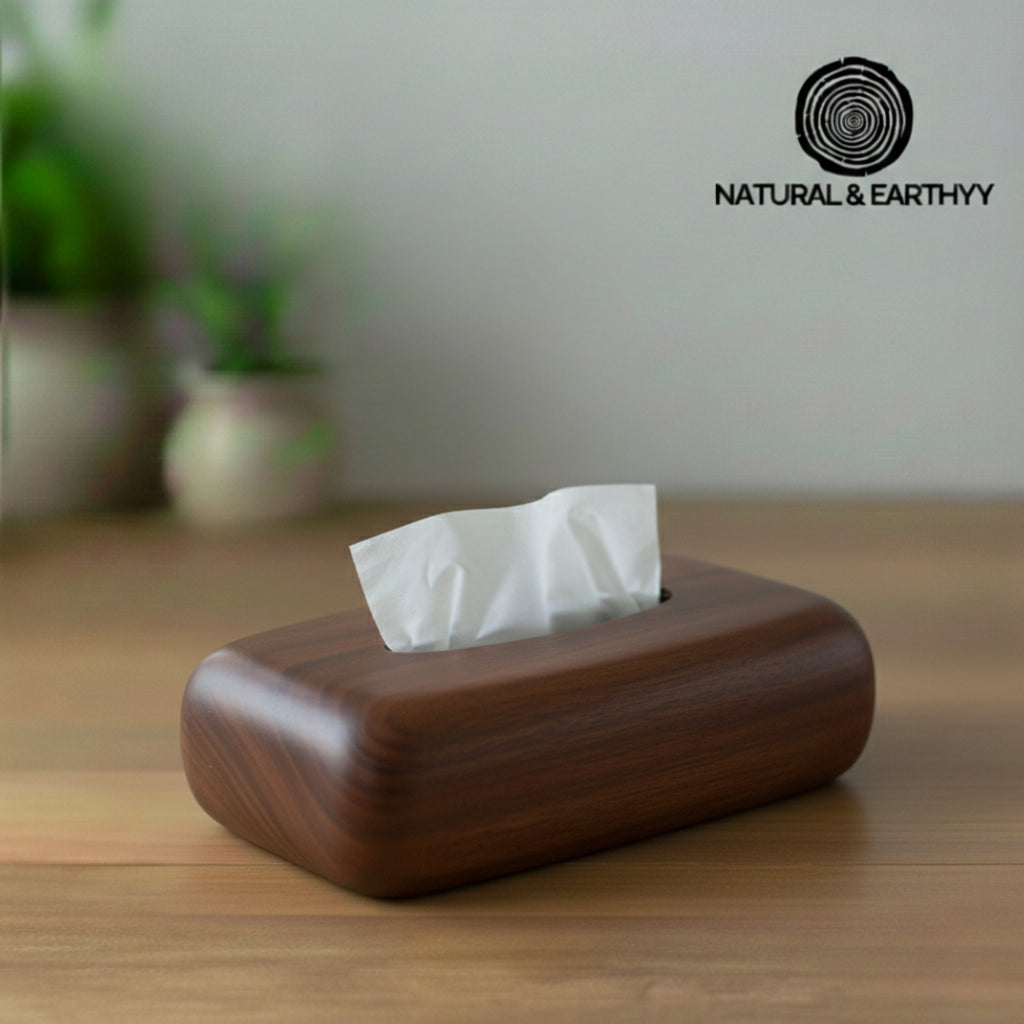 Vintage Walnut Wood Tissue Box – Minimalist Handcrafted Holder for Home & Office Decor