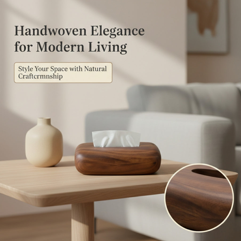 Vintage Walnut Wood Tissue Box – Minimalist Handcrafted Holder for Home & Office Decor