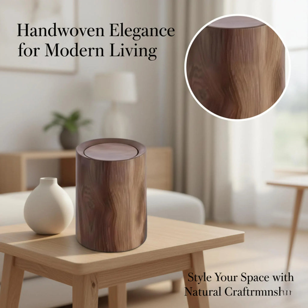 Wooden Trash Can With Lid: Modern Bathroom or Office Paper Bin