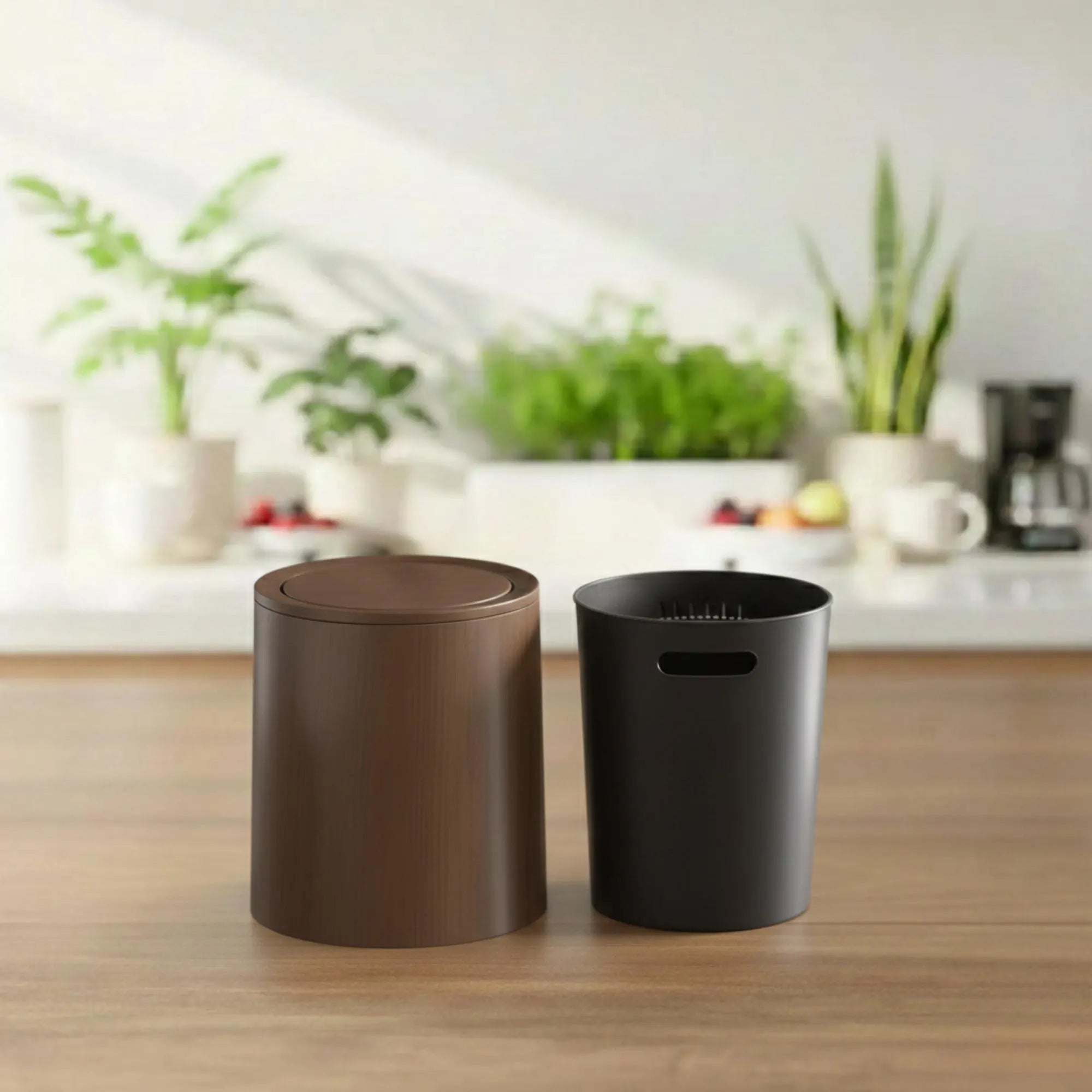 Wooden Trash Can With Lid: Modern Bathroom or Office Paper Bin