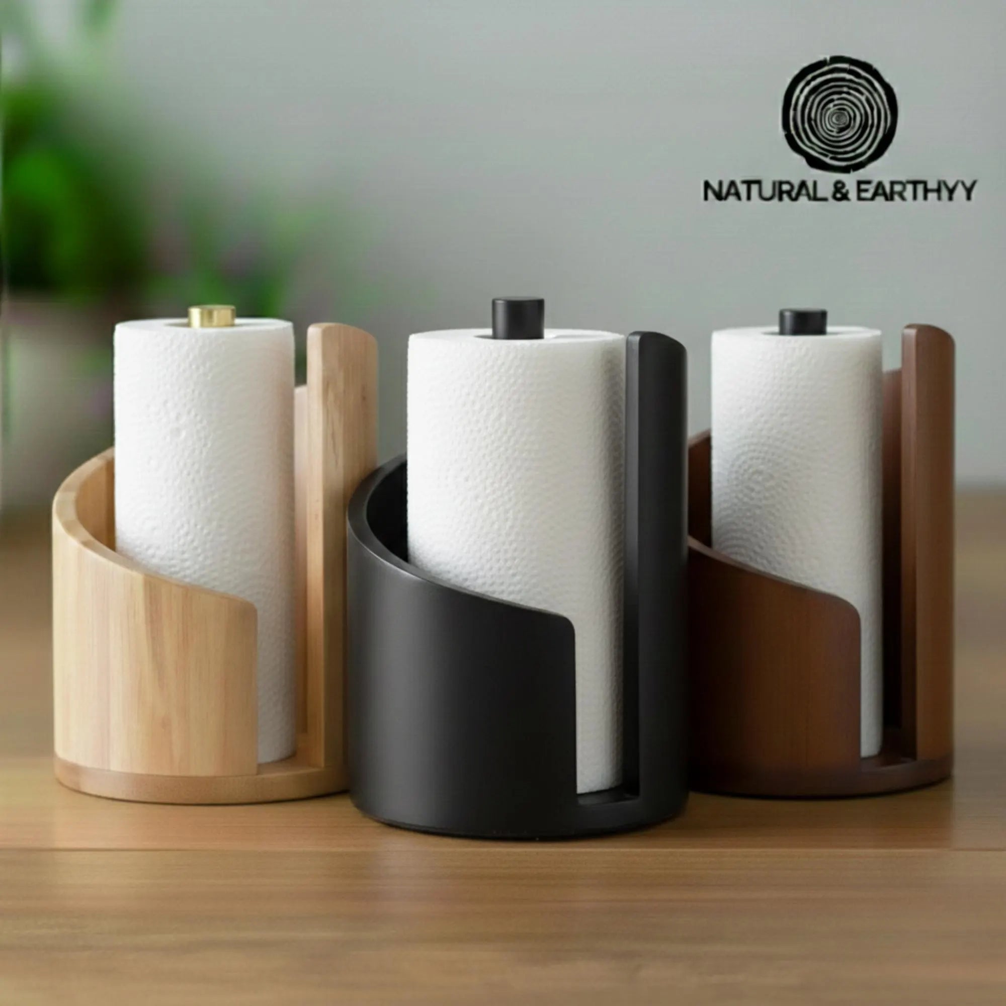 Modern Wood Paper Towel Holder | One-Hand Tear Kitchen Roll Dispenser